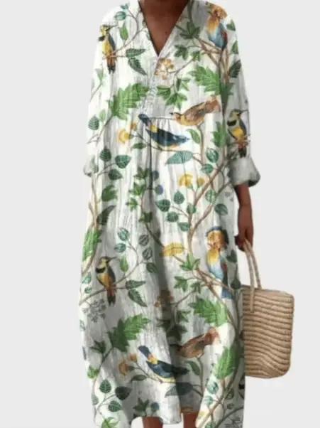 Robe ample de plage col en V imprimée color block pour femme - Style vacances tendance printemps été 2026 - Occasions spéciales et quotidienne