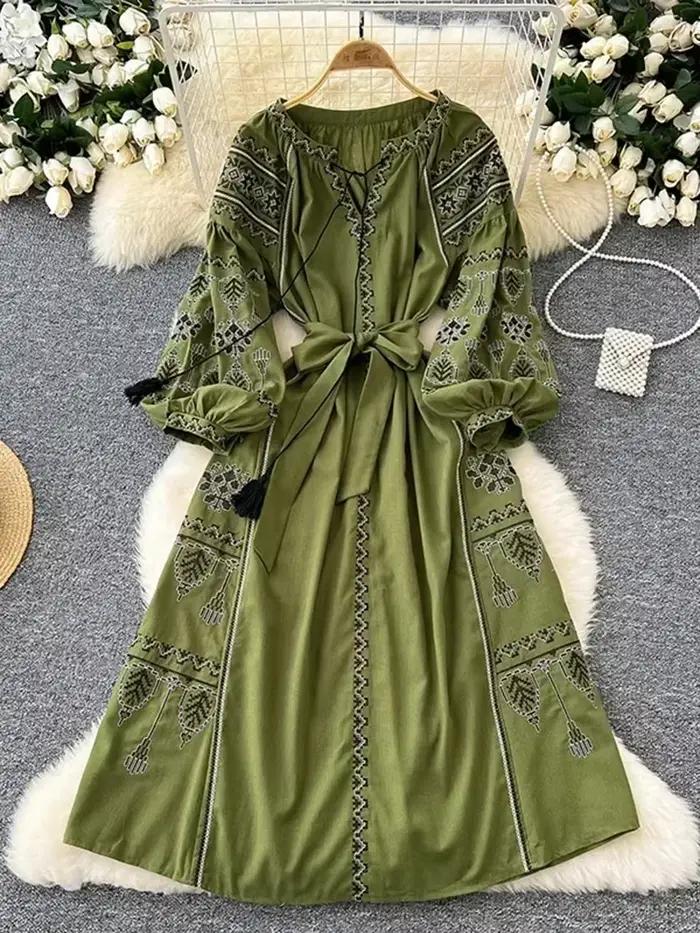 Robe longue style bohème rétro ethnique pour femme