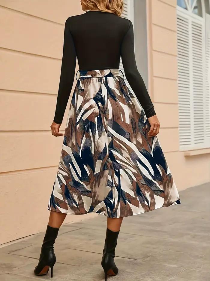 Jupe midi kaki à imprimé botanique pour femme