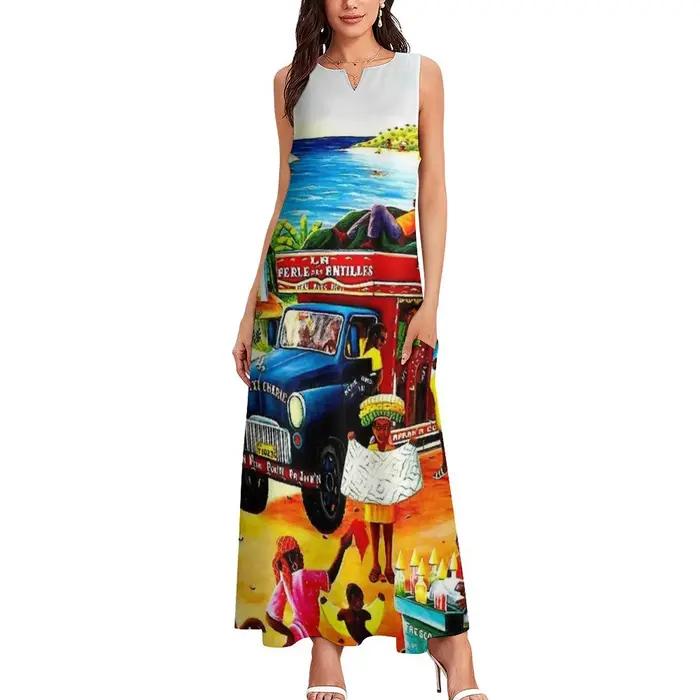 Robe longue imprimée vintage pour femme