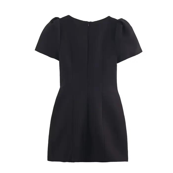 Robe plissée BSAY en polyester pour femmes, courte, col rond, manches courtes, style bureau-dame, automne, occasion spéciale, soirée, cocktail