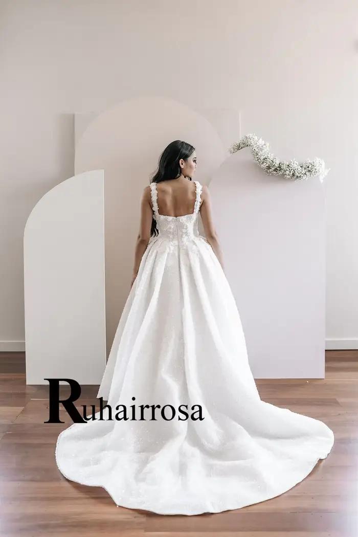 Ruhair robes De mariée De conte De fées pour Mariages a-ligne fermeture éclair Appliques bretelles Spaghetti Tulle robe De Casamento personnalisé