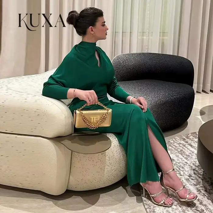 KUXA robes de soirée personnalisées col haut découpé cheville longueur Simple robe