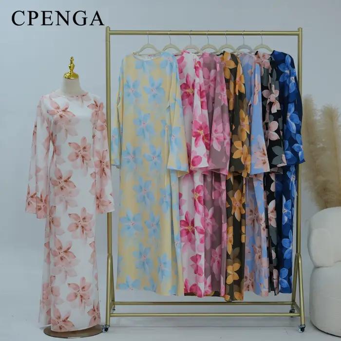 Abaya à manches longues à imprimé floral d'été de Dubaï pour femmes musulmanes