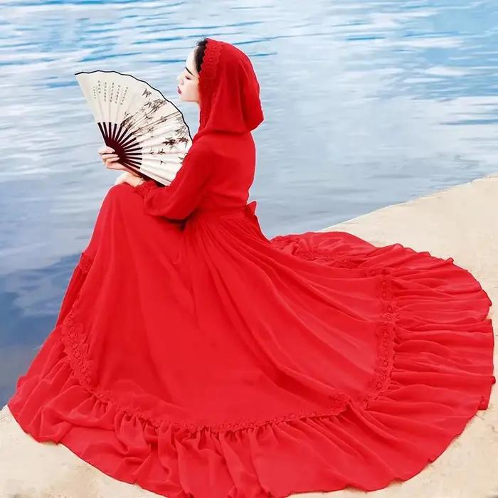 Chaka Salt Lake voyage photographie robe longue nouvelle fée rouge
