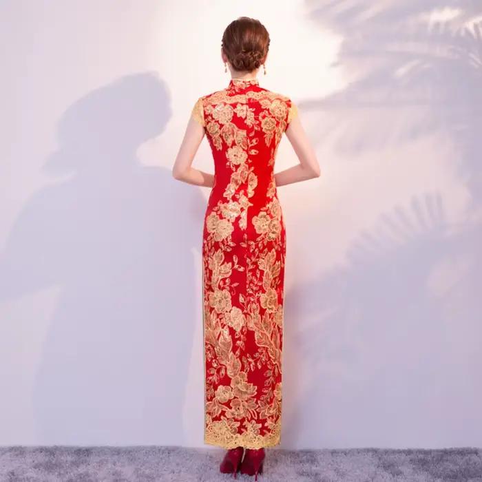 Robe longue rouge à paillettes pour femmes