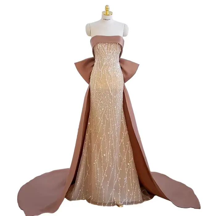 Robe de soirée sans bretelles en soie et organza pour femmes occasions spéciales mariage banquets elegance française