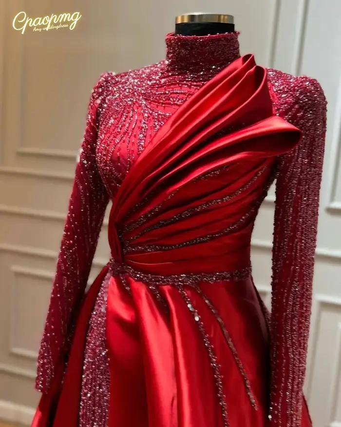 Robe de soirée musulmane rouge vin personnalisée