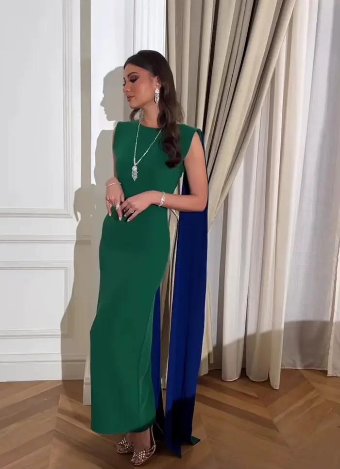 Asastationary-Robe de soirée à col rond pour femme