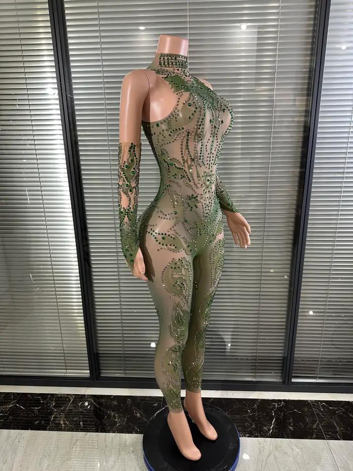 Combinaison Chic en Maille Transparente pour Femme Style Sexy et Club Pantalon Crayon Col Montant Tenue de Soirée et de Club Occasionnels