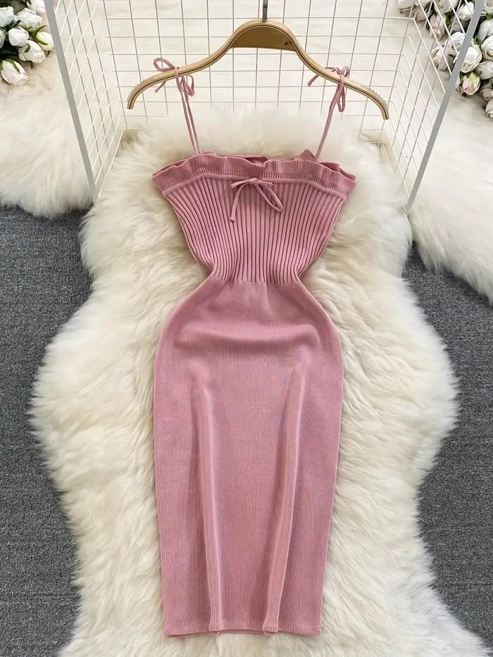Robe côtelée à lacets, élégante
