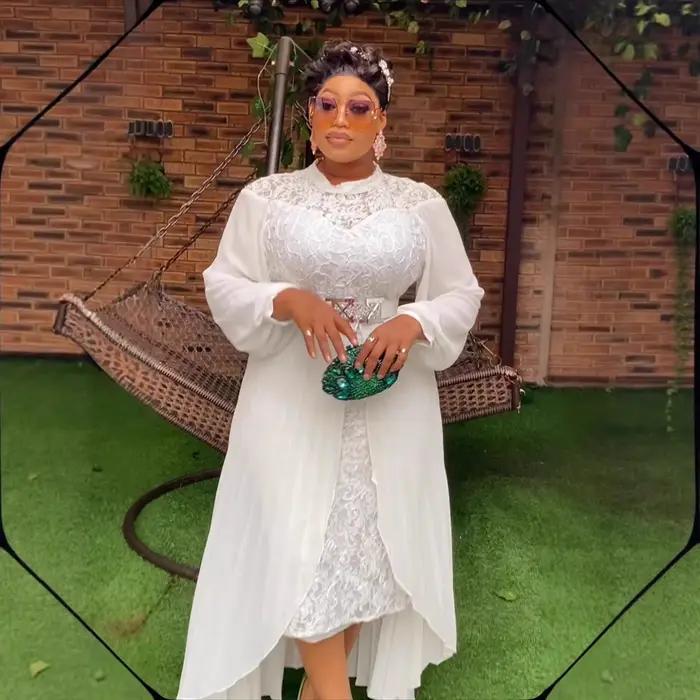 Robe de soirée QMANSHA Couture grande taille en dentelle avec superposition en mousseline