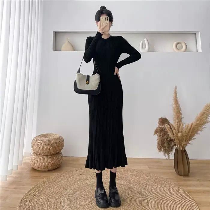 Robe en crochet abricot rétro confortable pour femmes occasions spéciales automne hiver élégante style bureau