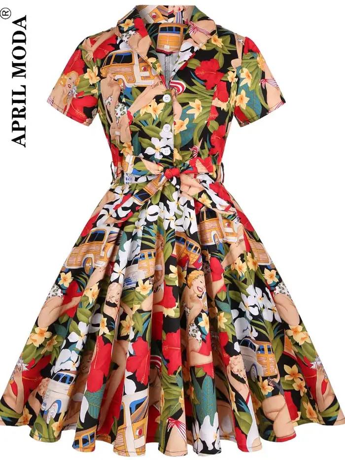 50s 60s Vintage tunique robes été printemps rétro Pin Up 2025 Robe d'été femmes Jurk décontracté