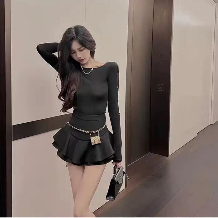 Mini jupe trapèze taille haute à volants pour femmes