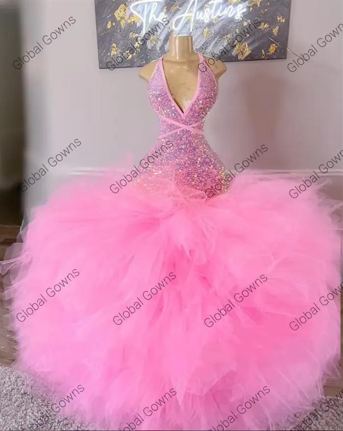 Robe de Rhlongue à paillettes roses pour filles