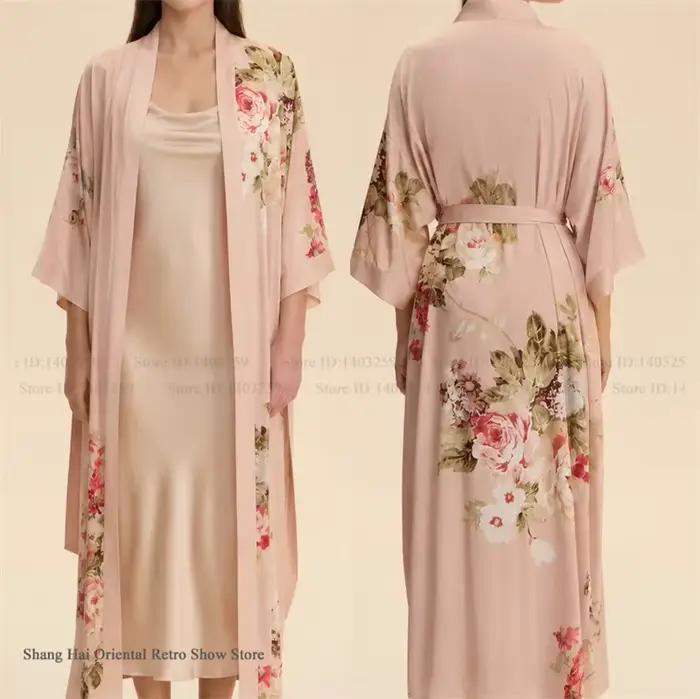 Ensemble 2 pièces de vêtements d'intérieur pour femme : Robe longue élégante à imprimé floral