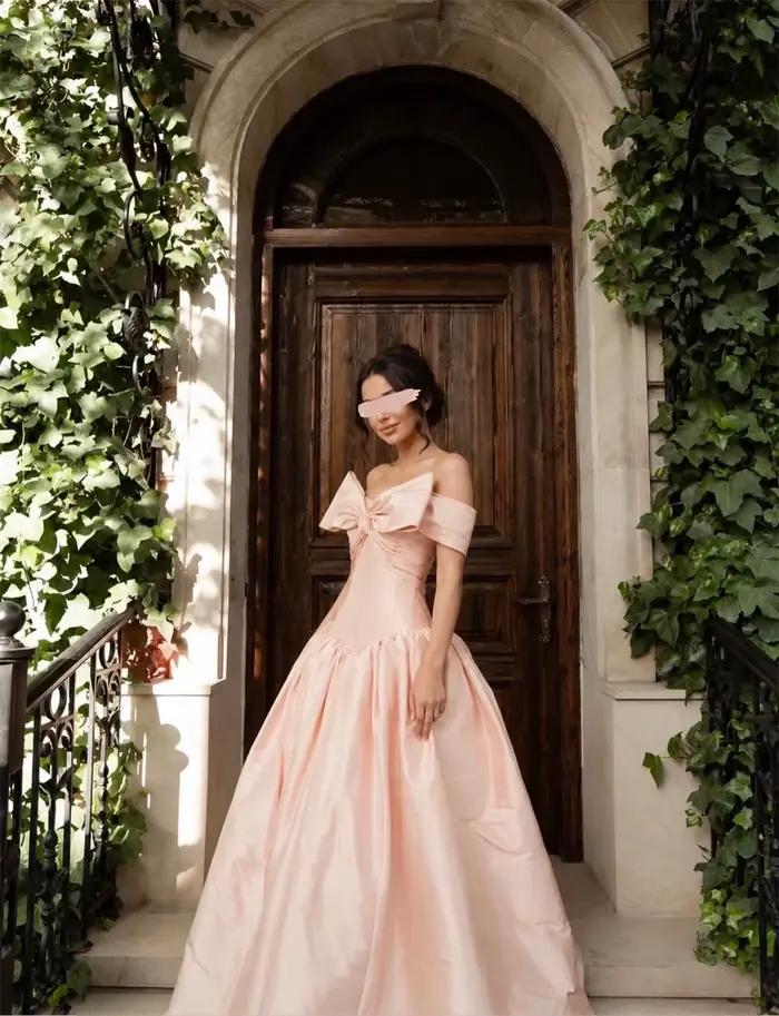 Robe de Mariée Bella en Soie Satinée Coupe Trapèze Rose Poudré pour Femmes Occasions Spéciales Soirées Gala Cérémonies Remise Diplômes