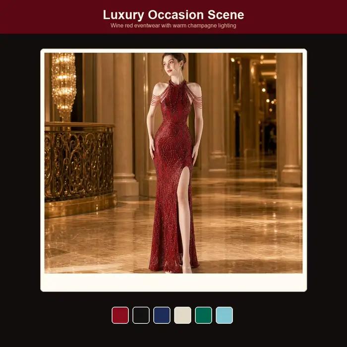 Robe de soirée sirène élégante et luxueuse à sequins et perles