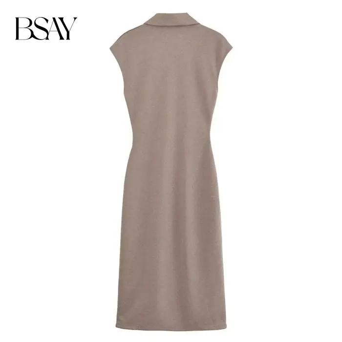 BSAY robe pour femmes mode été nouveau pli sans manches col en v simple boutonnage robes mi-longues français Chic femme vêtements de soirée