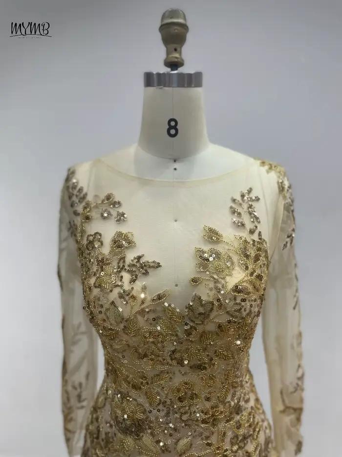 MYMB or transparent manches longues élégant mère de la mariée robes pour les mariages de luxe perlé sirène florale