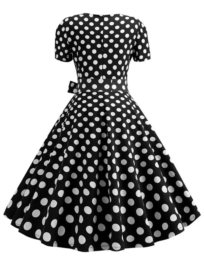 Robe trapèze rétro à pois noirs pour femmes