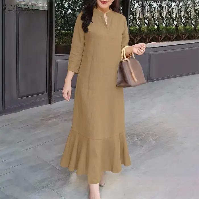 ZANZEA Robe longue élégante unie pour femme
