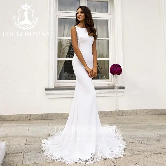 LOUIS NOVIAS robes De mariée sirène pour les femmes nouveau Design SCOOP Appliques dos nu Satin robe