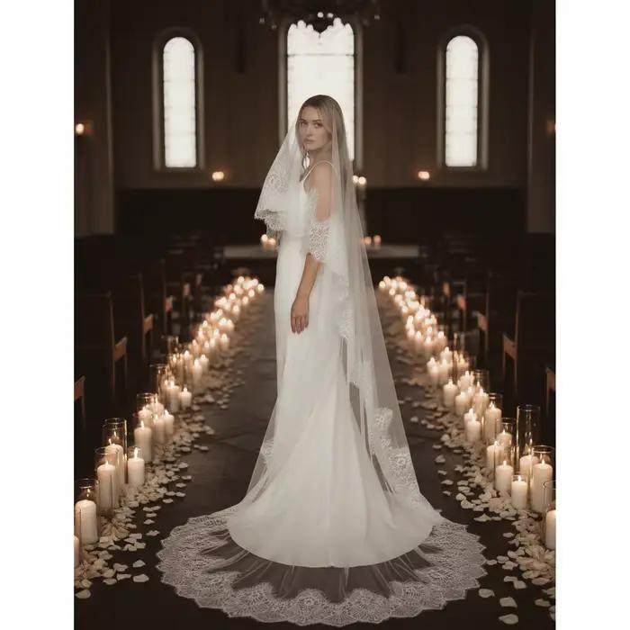 Voile de mariée de luxe blanc en dentelle