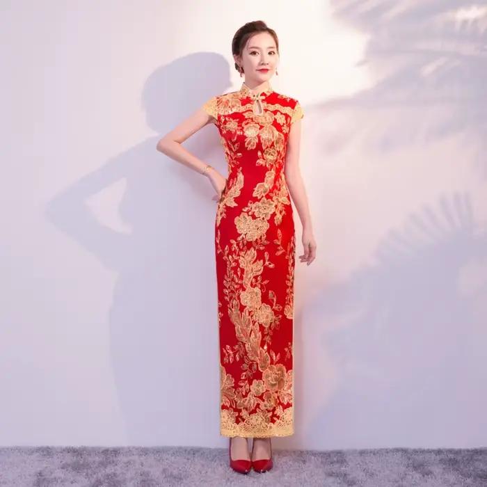 Robe longue rouge à paillettes pour femmes