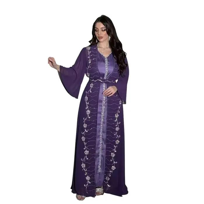 Robes musulmanes à manches longues et col en V pour femmes