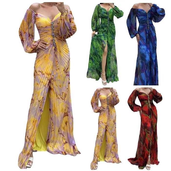 Robes de Cocktail pour femmes à volants plissés à manches longues