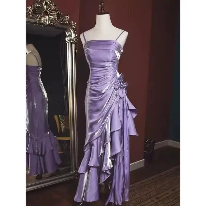 Lamour 2025 mode et Simple robe de soirée pour les femmes Spaghetti sangle cheville longueur élégante Sexy