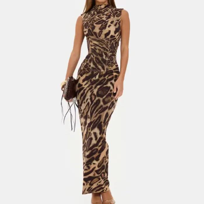 Robe longue imprimé léopard pour femme