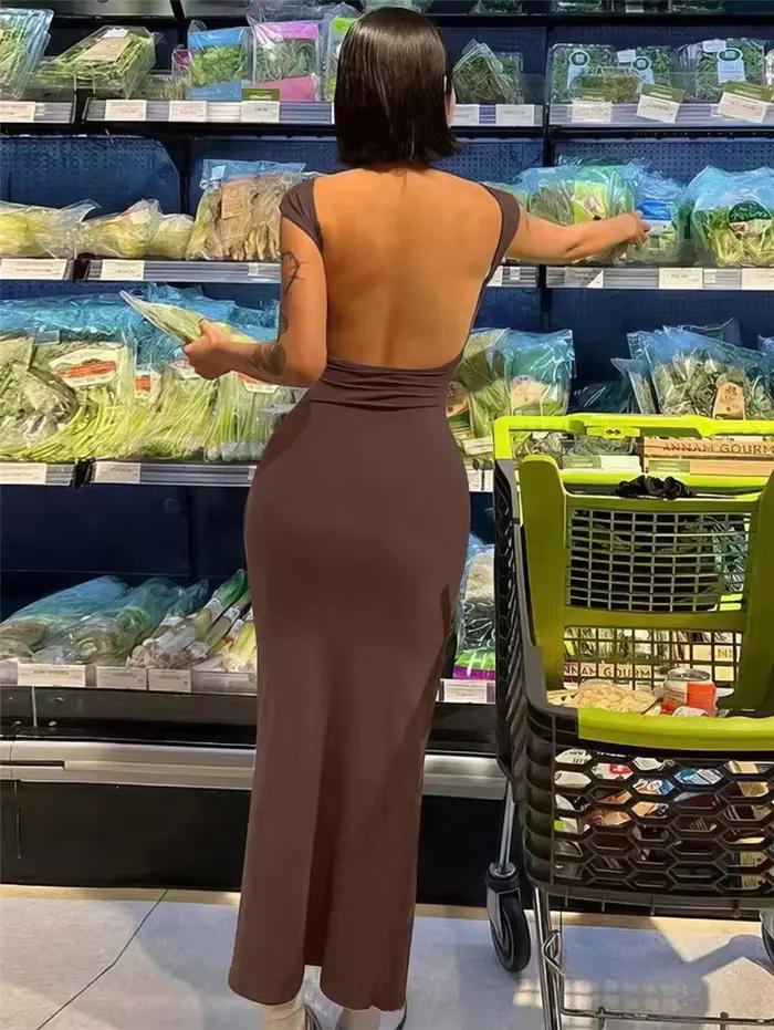 Robe longue à manches courtes pour femmes
