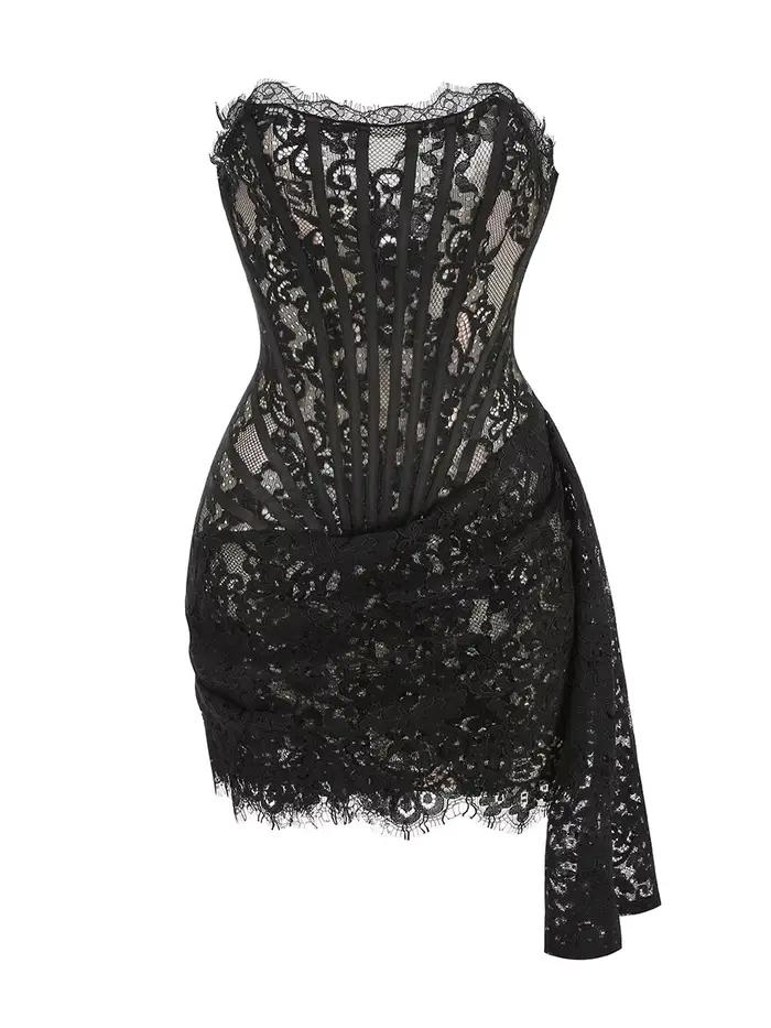 VC robe de noël pour femmes dentelle rouge Sexy bretelles sans manches mince dîner