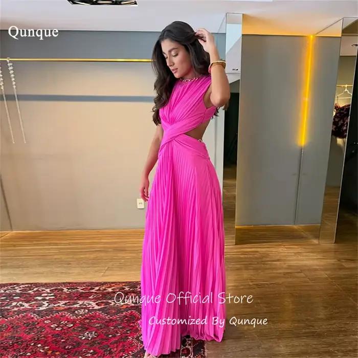 Qunque – Robes de soirée en mousseline plissée à col haut