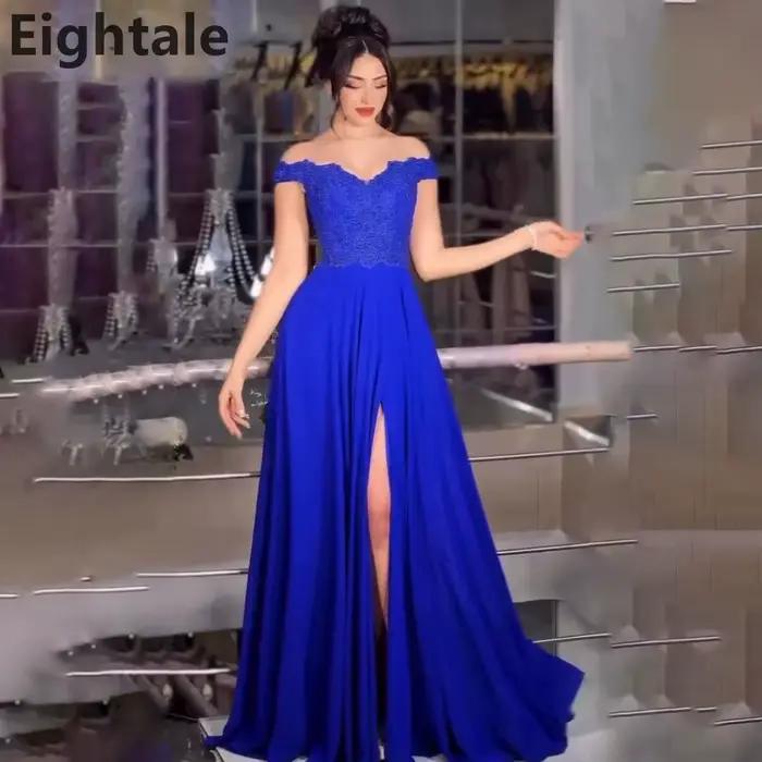 Robe de soirée en mousseline de soie bleu Royal