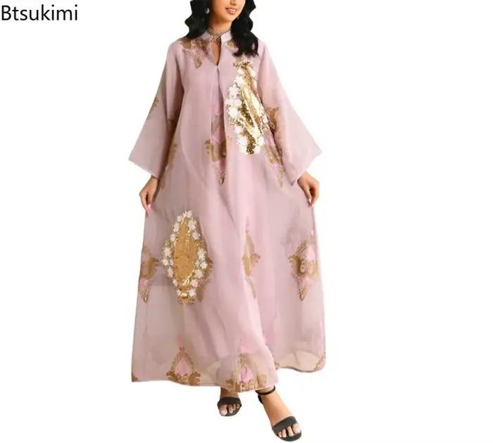 Robe marocaine pour femmes musulmanes Abaya inde col montant Abayas broderie paillettes robes de soirée caftan Longue