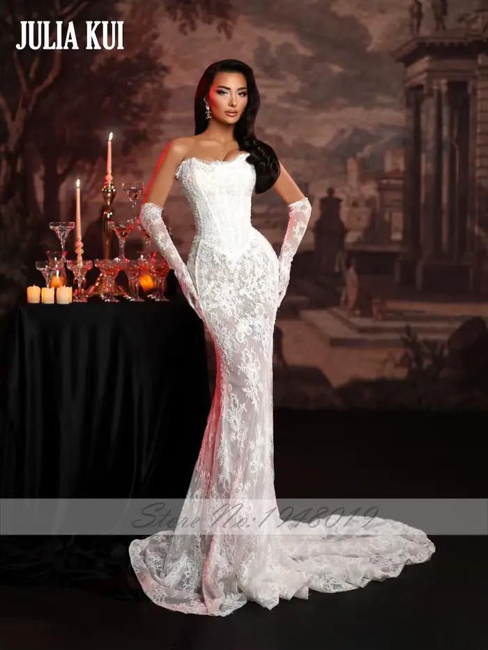 Julia Kui Robe de mariée sirène élégante sur mesure en dentelle intégrale