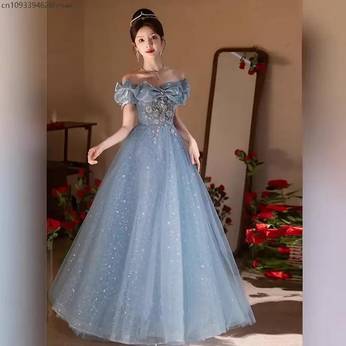 Robe de soirée de mariage bleue élégante