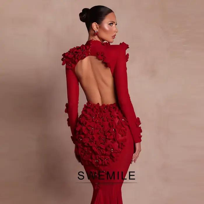 Robes de bal en crêpe rouge à col rond 2026 avec appliques élégantes