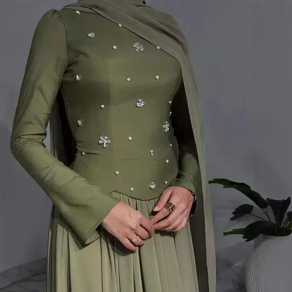Robe de bal musulmane en perles vert Olive