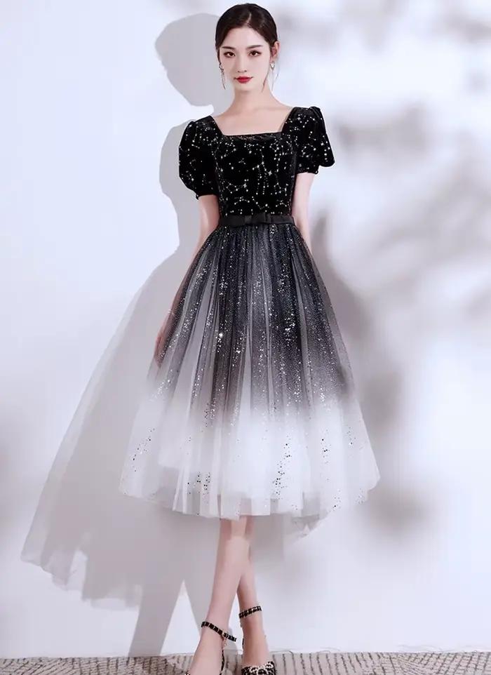 DongCMY-Robe de Bal Courte en Tulle à Paillettes