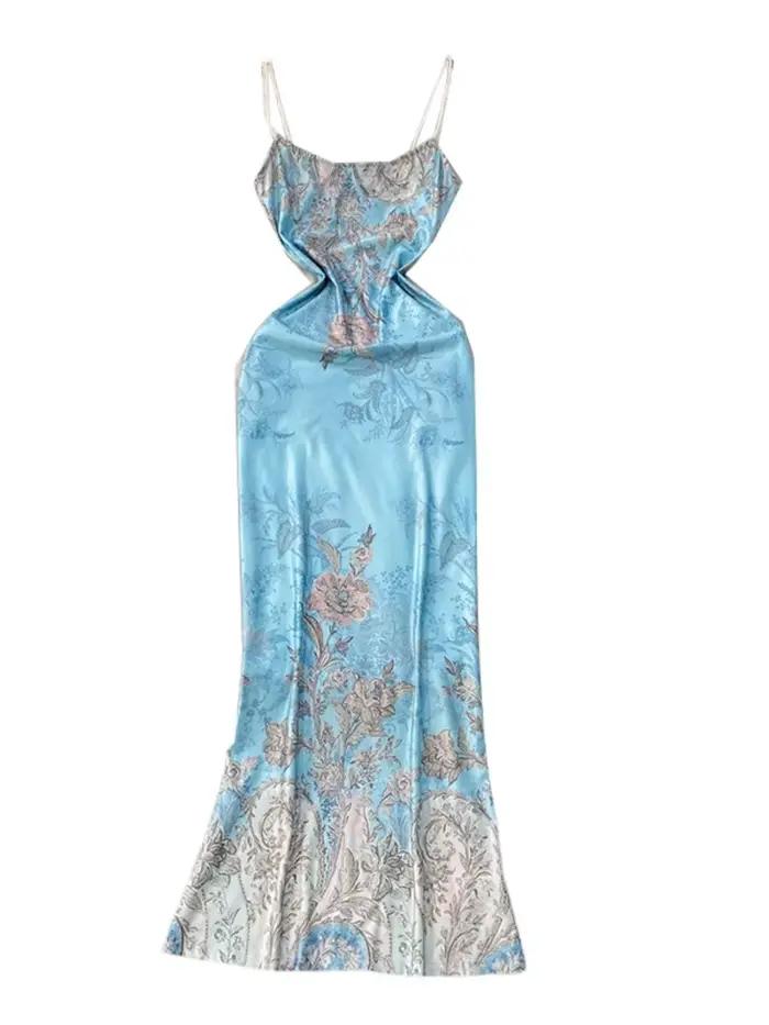 Foamlina – robe à bretelles imprimée bleu français pour femmes