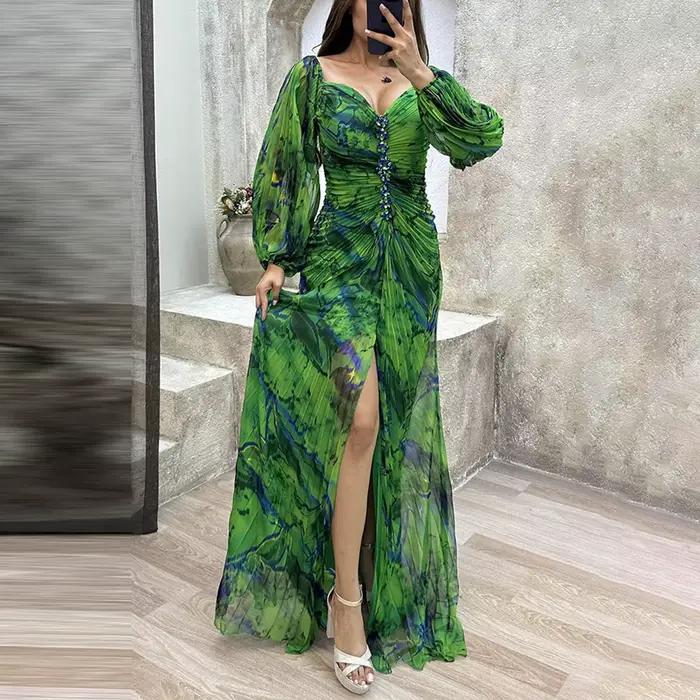 Robes de Cocktail pour femmes à volants plissés à manches longues
