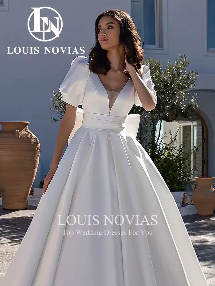 Modiis-Robe de mariée en satin sexy à manches bouffantes