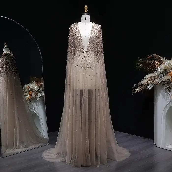 Sharon Said élégant noir perlé Cape robe de soirée avec balayage étage arabe pour les femmes