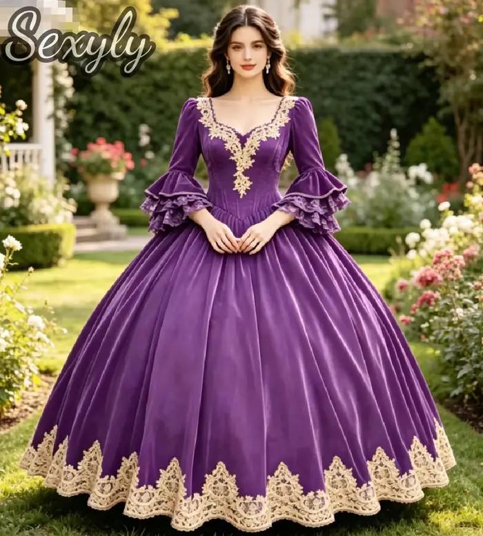 Robes de soirée vintage victoriennes en velours avec manches bouffantes