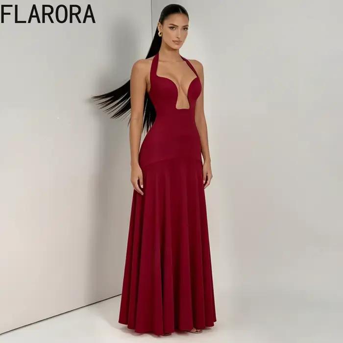 FLARORA Robe longue élégante froncée pour femme